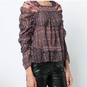 Ulla Johnson Pia Ruched Sleeve Silk Blouse